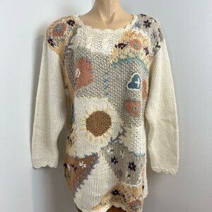 90s Brand New Next Issue Womens Medium Ramie Blend Granny Square Sweater Cottage